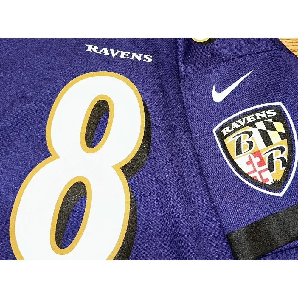 Nike NFL On Field Purple Jersey Baltimore Ravens‎ #8 Lamar Jackson Youth Small 8